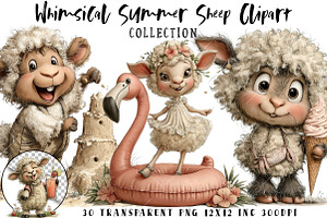 Whimsical Summer Sheep Clipart, an Illustration by OK Design