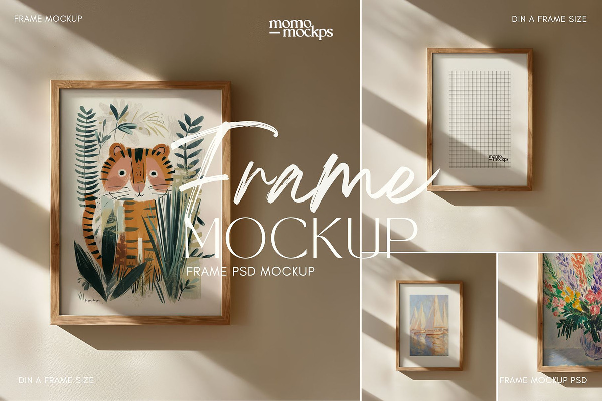 Frame Poster Art Mockup | DIN A PSD, a Household Mockup by momomockps (Photo 3 of 11)