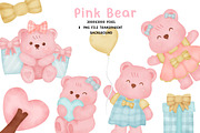 Pink Bear Watercolor Clipart Set, an Animal Illustration by Nattapohncha (Thumbnail 1 of 3)