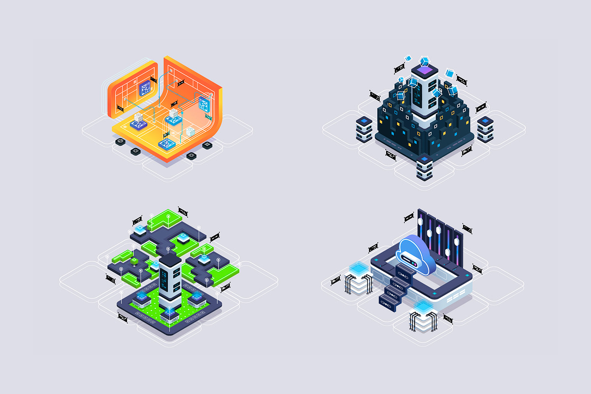 Set isometric illustrations for web., a Technology Illustration by Andrew_Derr (Photo 6 of 8)
