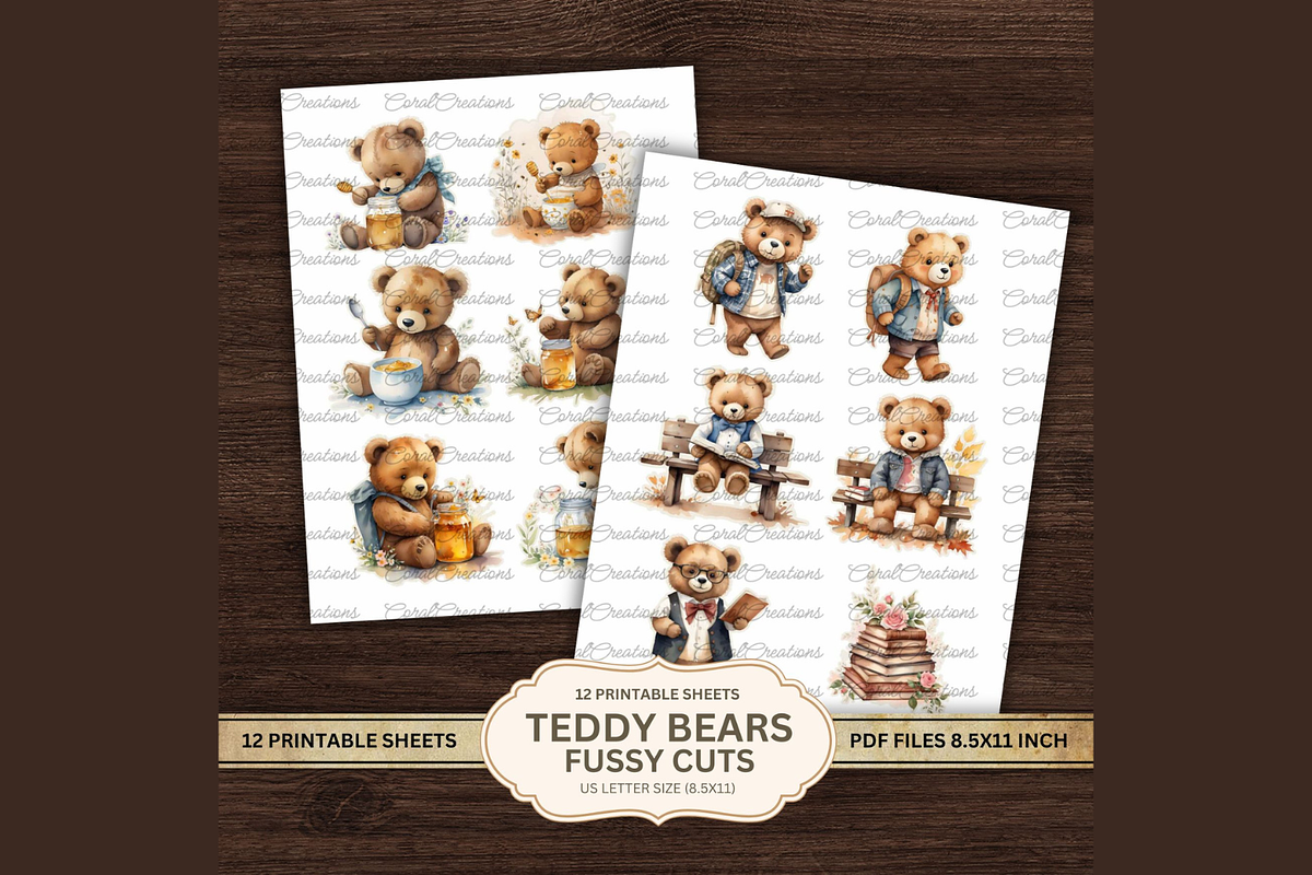 Teddy Bears Fussy Cuts PDF, a Decorative Illustration by Coral Beauty (Photo 3 of 7)