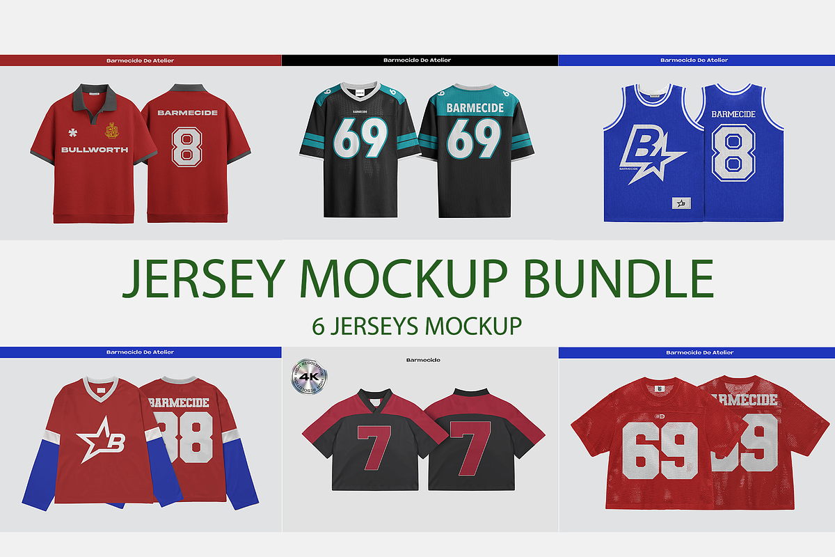 JERSEYS MOCKUP BUNDLE, a Shirt Mockup by Barmecide Mockup Studio (Photo 1 of 7)