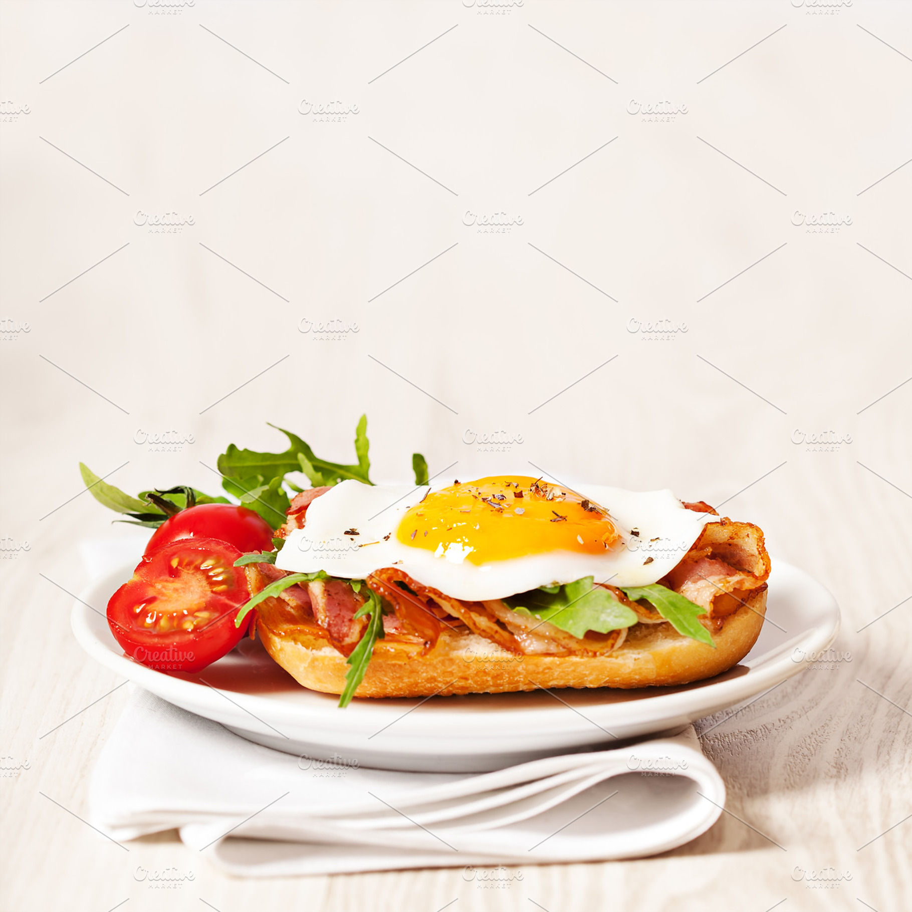 Fried Egg Sandwich Breakfast Meal Stock Photo Containing Bacon And Bread