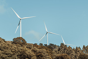 Wind turbines over forest ridge, an Industrial Photo by SkyNext