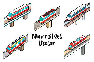 Monorail Set Vector, a Transportation Illustration by Awieee1