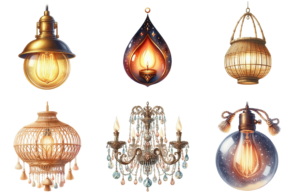 Watercolor Hanging Light Clipart, an Illustration by DreamArtGraphic (Photo 4 of 5)