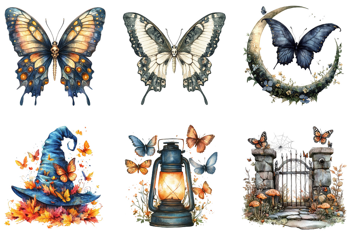 Halloween Butterfly Garden Clipart, a Work Illustration by cherrydesign (Photo 3 of 3)