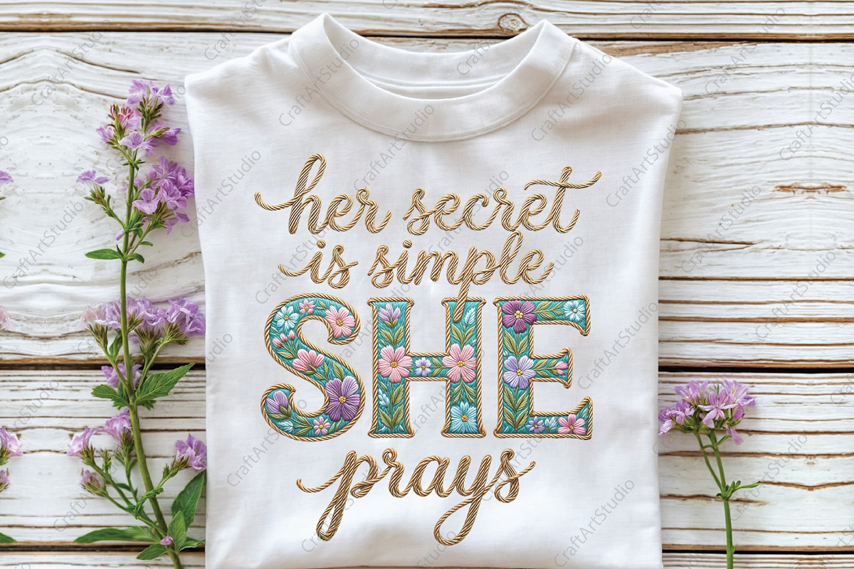 SHE Prays Faux Embroidery Christian, an Illustration by CraftArtStudio (Photo 2 of 4)