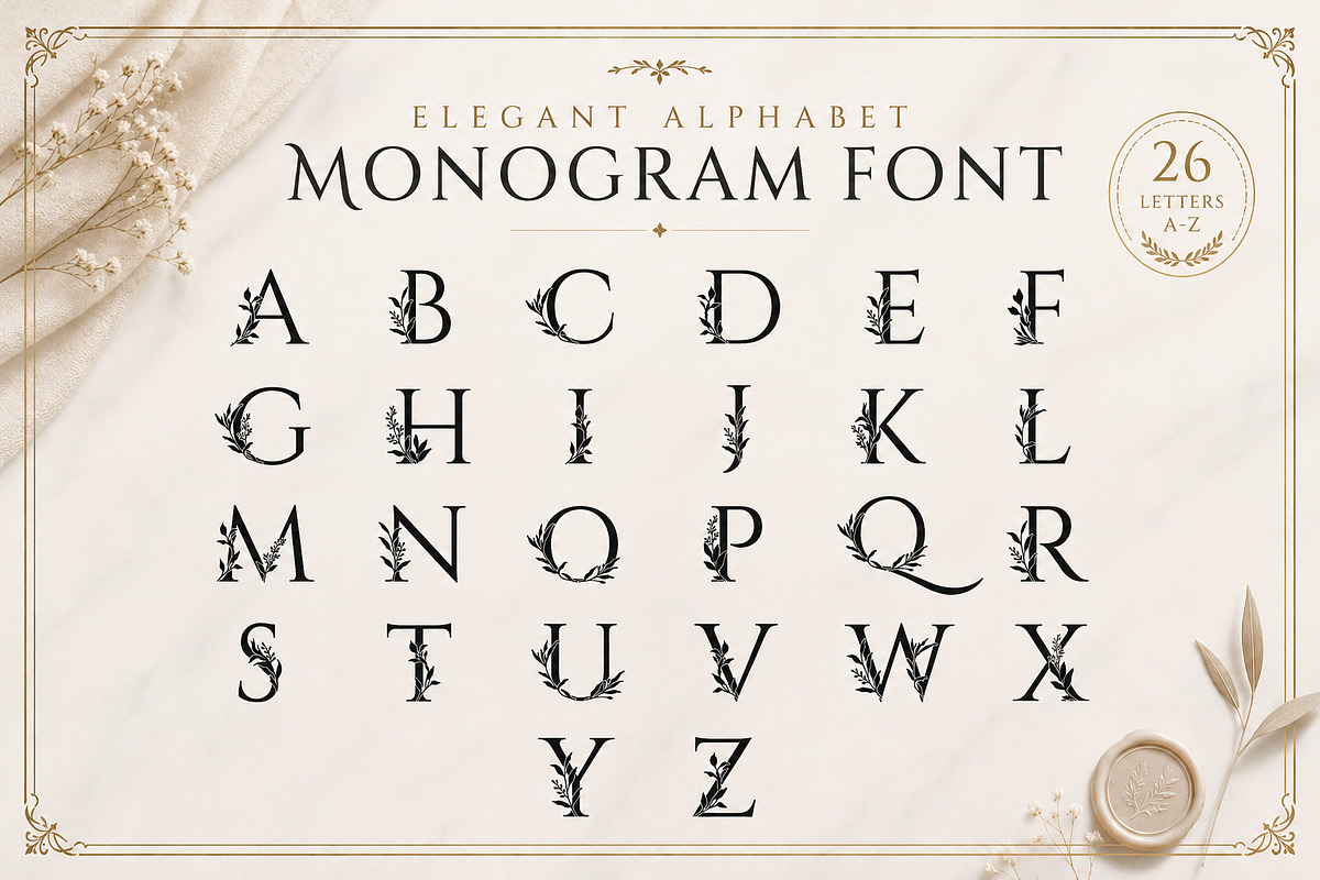 Floral Alphabet Monogram, a Decorative Illustration by Papatongartist (Photo 3 of 4)