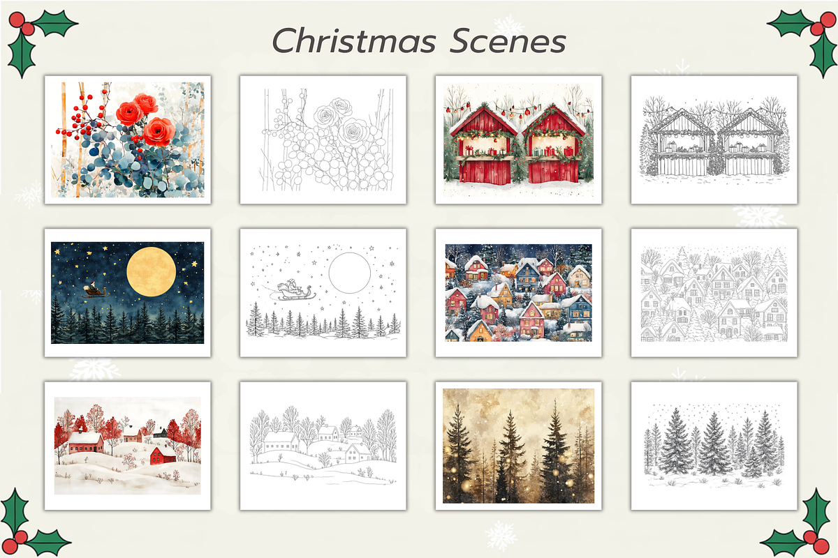 150 Christmas Coloring Pages Bundle, a Seasonal Illustration by Daffodil Dream Studio (Photo 4 of 18)