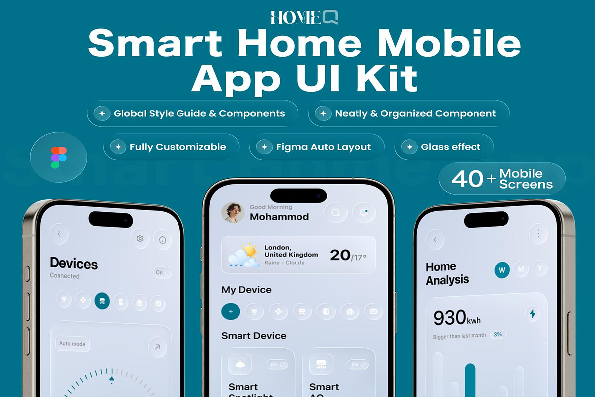 HomeQ - Smart Home App UI Kit, an UI Kit Template by Creative Perspective (Photo 1 of 8)