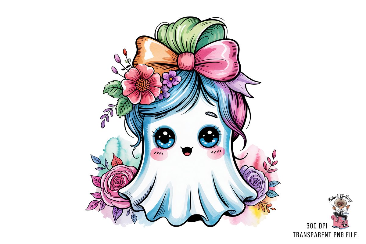 Ghost with Floral Bow PNG Bundle, an Illustration by Clipart Bloom (Photo 6 of 11)