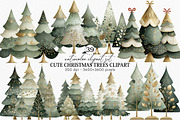 Cute Christmas Trees Clipart, an Illustration by Canvas Craft (Thumbnail 1 of 6)