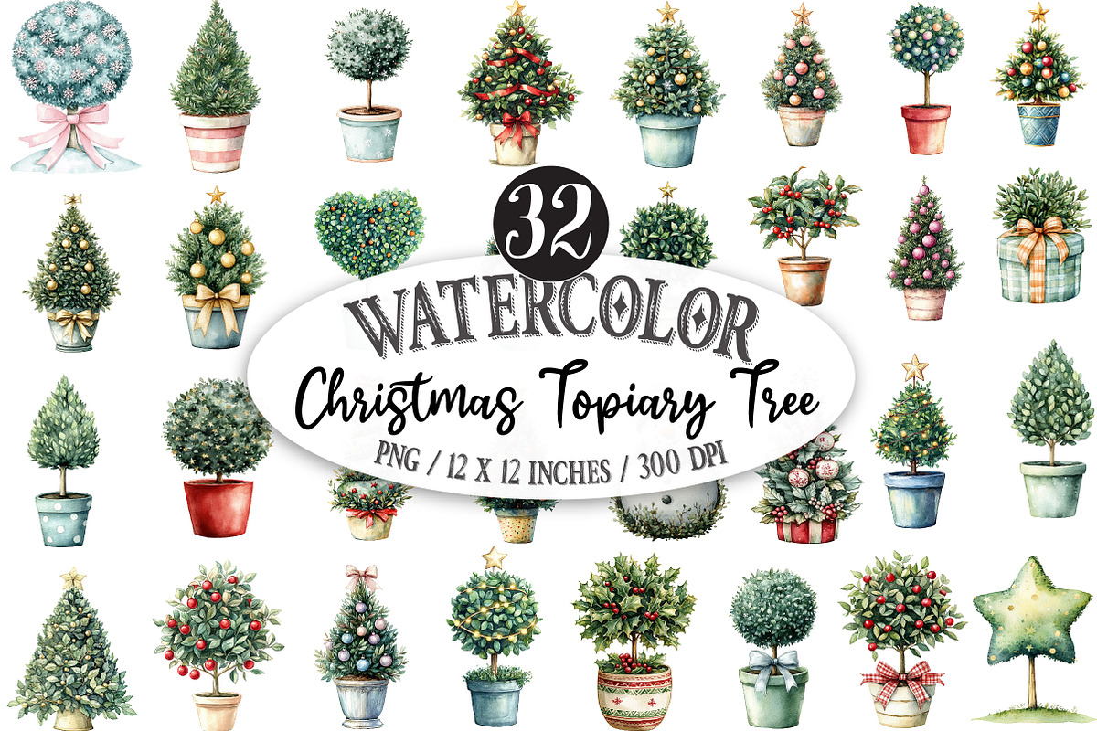Whimsical Christmas Topiary Tree, an Illustration by Designking (Photo 1 of 5)