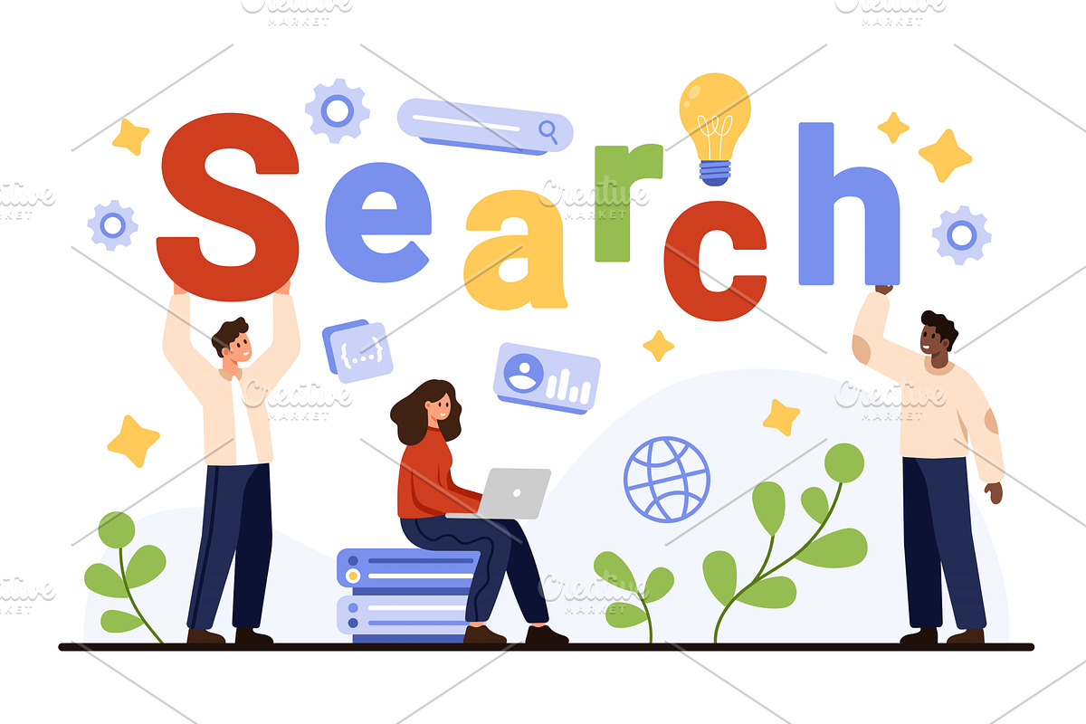 People Building Search Engine, a Technology Illustration by Flashvector