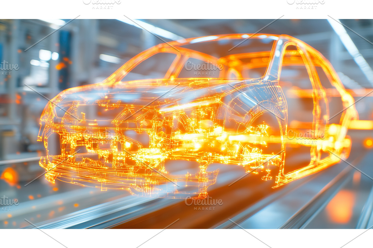 Futuristic holographic car blueprint, a Technology Illustration by Lermont51