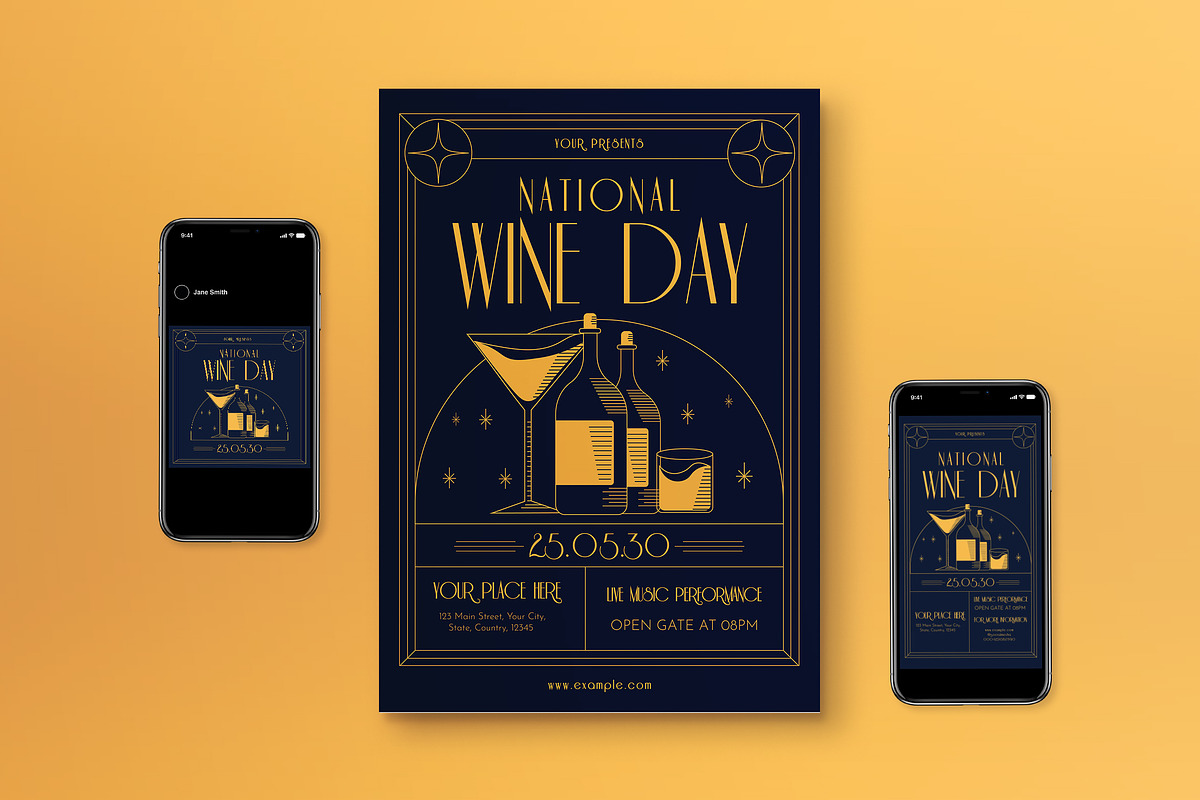 Art Deco National Wine Day Flyer Set, a Flyer Template by graphicook (Photo 1 of 3)
