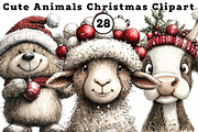 Cute Animals Christmas Clipart, an Illustration by CreationArt (Thumbnail 1 of 5)