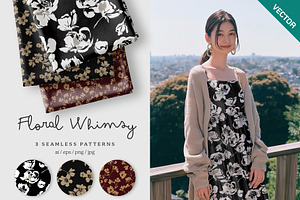 Floral whimsy seamless pattern set