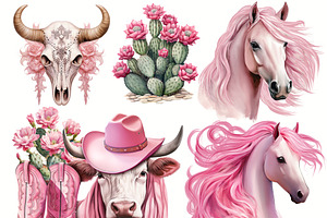 Western Pink Cowgirls Clipart Bundle