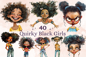 Quirky Black Girls Clipart, a Person Illustration by GiraffeCreative