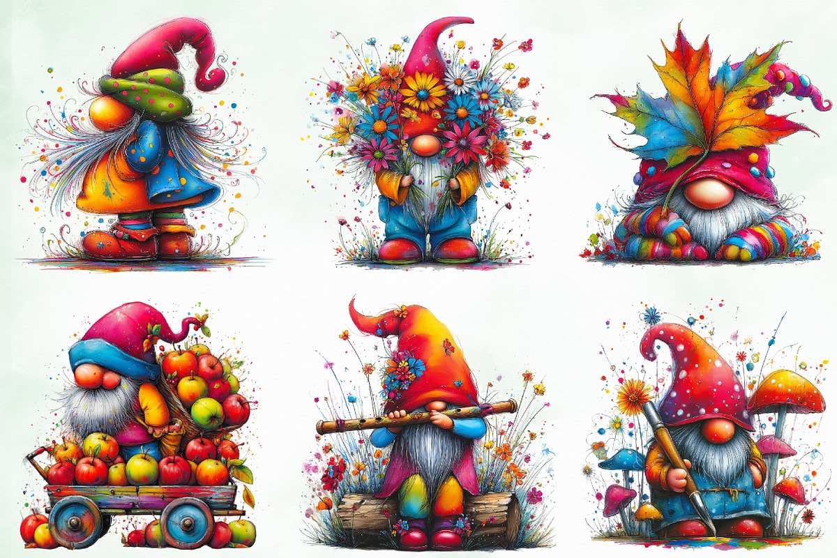 Whimsical Colorful Gnome Clipart, an Illustration by Creative Art (Photo 5 of 11)