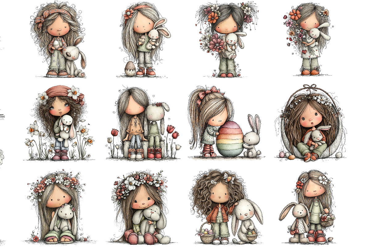 Easter Girl and Bunny Clipart, an Illustration by DreamArtGraphic (Photo 3 of 4)