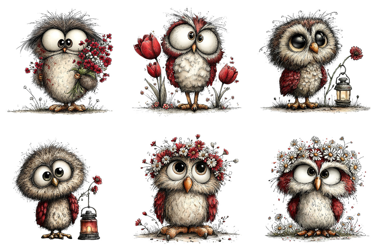 Whimsical Owls Spring Clipart, an Illustration by CraftArtStudio (Photo 3 of 6)