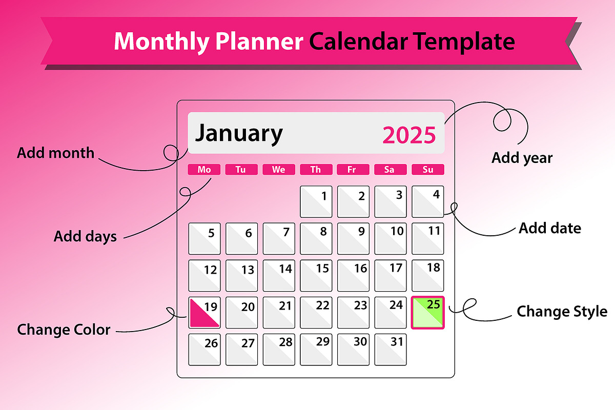Monthly Planner Calendar Template, a Stationery Template by VL Shop (Photo 6 of 7)