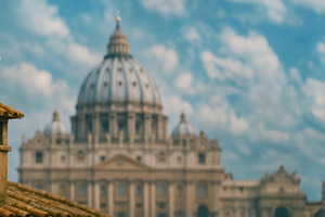 Vatican rooftop with white smoke, a Photo by LiliGraphie