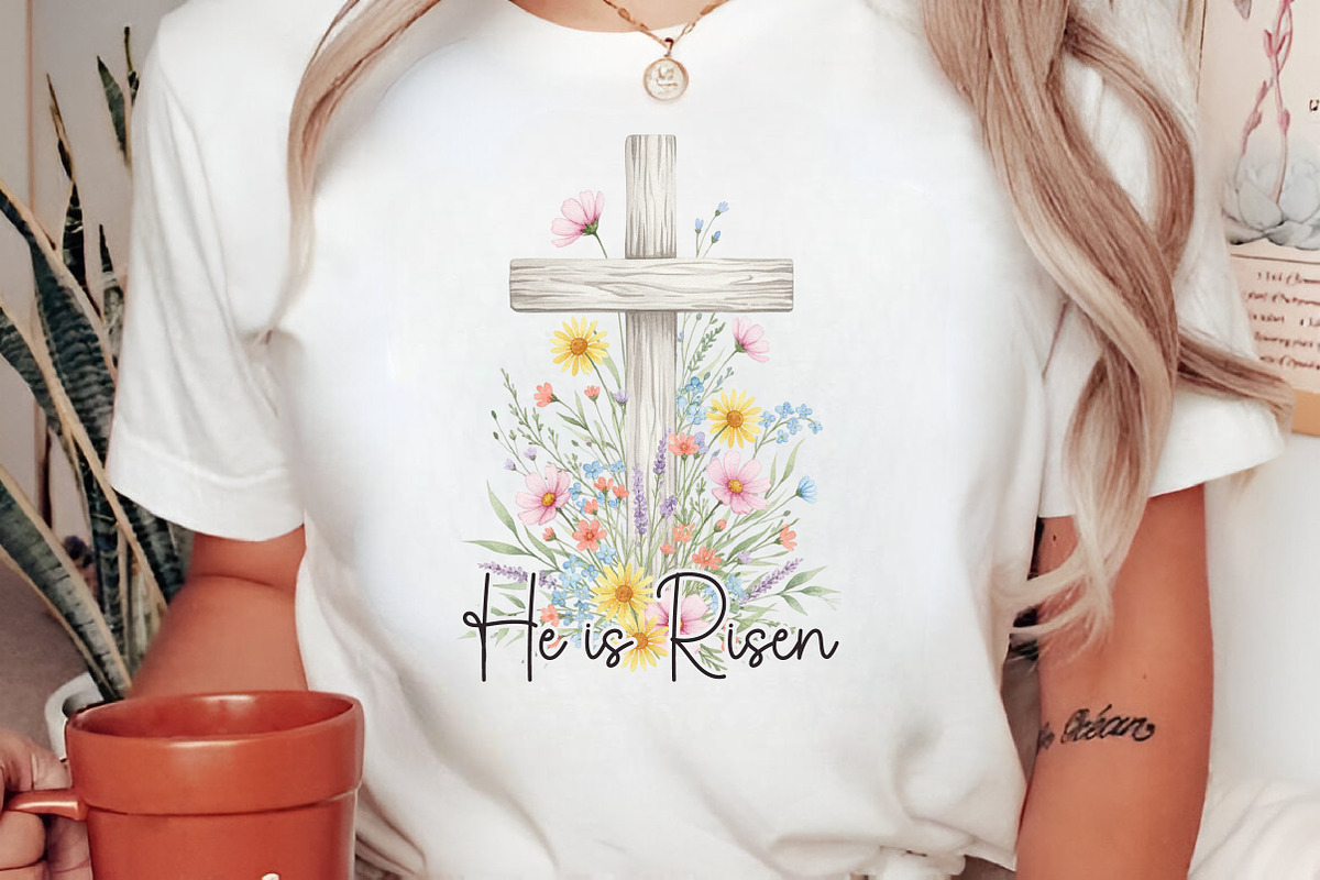 He is Risen Easter Floral Cross PNG, an Illustration by Libby Wishes (Photo 3 of 6)