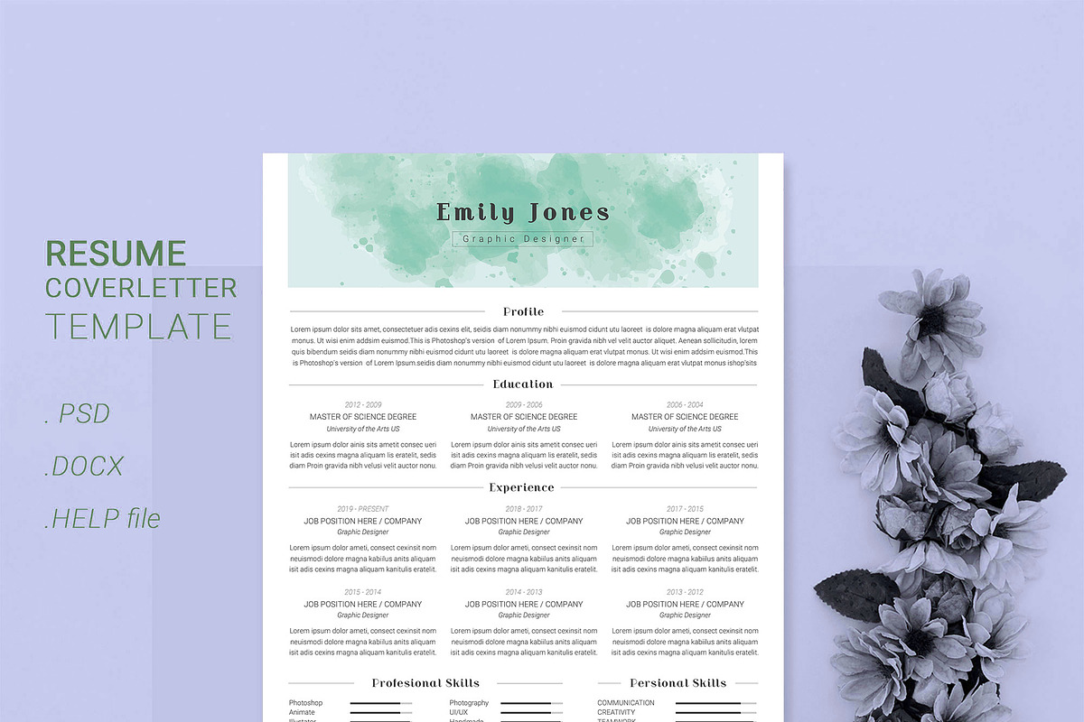 Water Color CV-Resume Tempalate *C, a Resume Template by Showy68 Template (Photo 2 of 3)