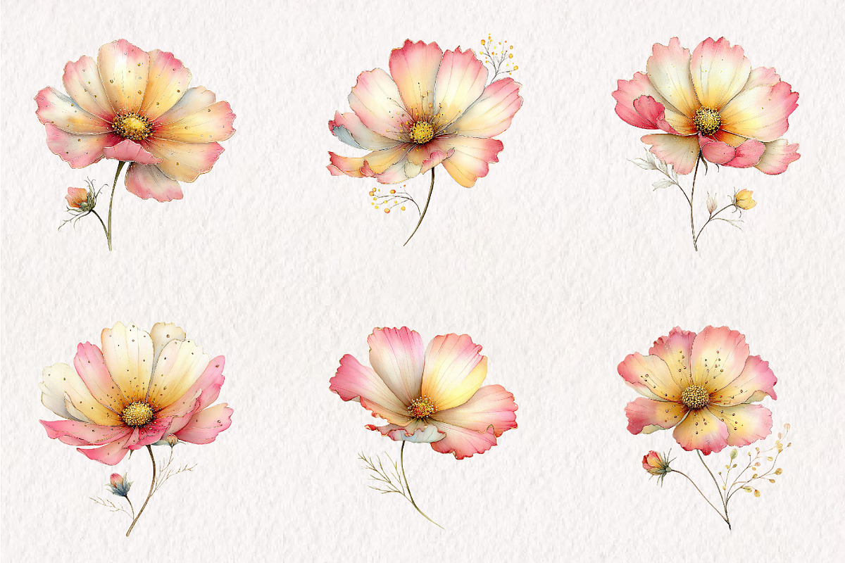 Watercolor Spring Cosmos Flowers Cli, an Illustration by CreationArt (Photo 5 of 7)