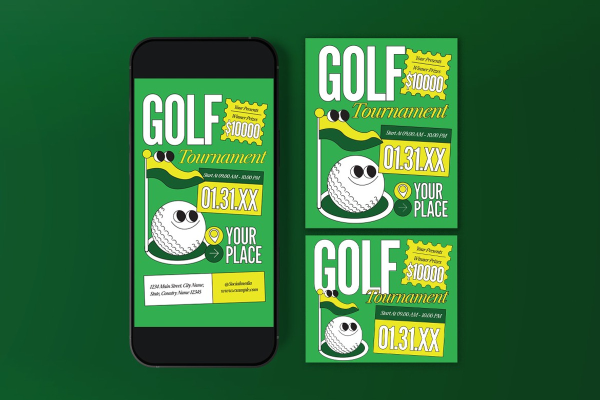 Green Golf Tournament Flyer Set, a Flyer Template by graphicook (Photo 3 of 3)