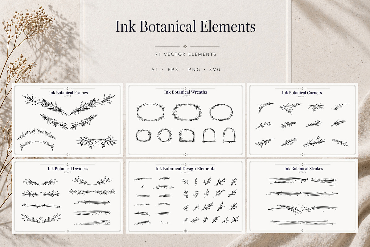 Ink Botanical Elements Vector Set, an Object Graphic by Christine Krahl (Photo 2 of 12)