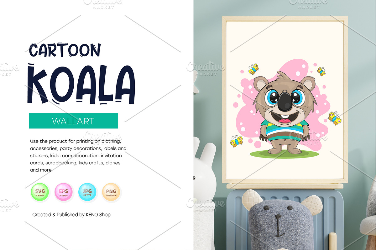 Cute cartoon koala. Tshirt, PNG., an Animal Illustration by KENO Mascots (Photo 4 of 8)