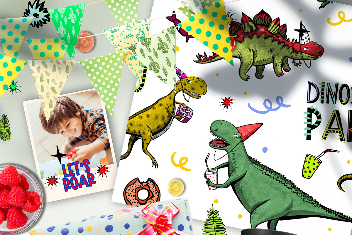 Birthday dinosaurs clipart, an Animal Illustration by ArtSpotVeronika (Photo 8 of 11)