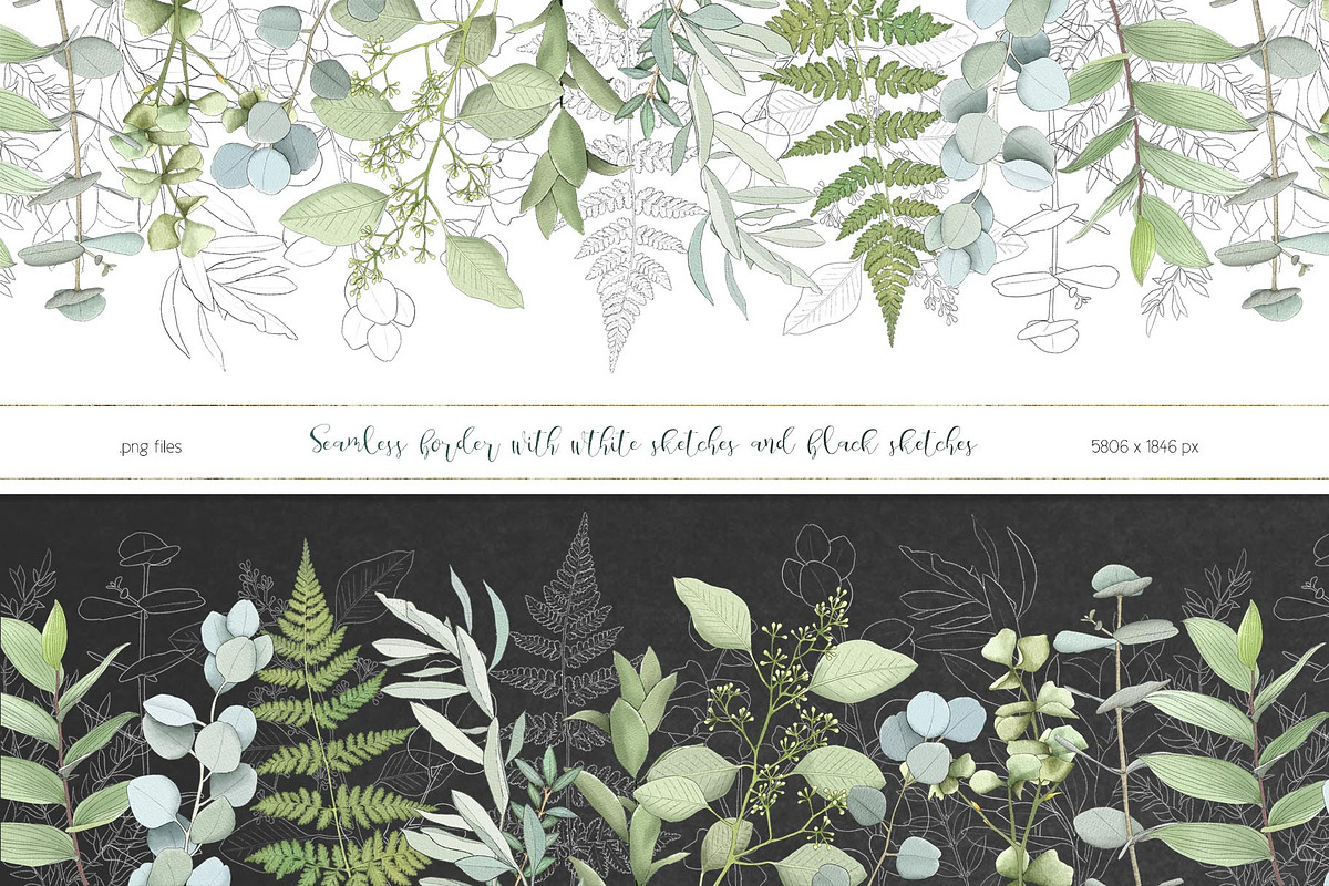 Fresh greenery frames and patterns, a Decorative Illustration by marie dricot (Photo 7 of 16)