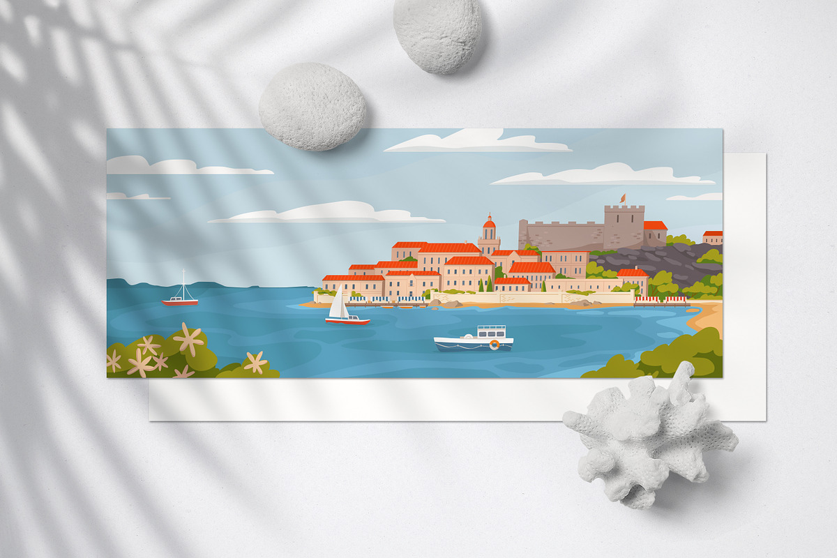 European town on sea coast landscape, an Illustration by Good Studio (Photo 2 of 3)