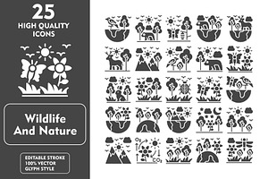 25 Wildlife and Nature Glyph Icons, an Icon by Pexelpy