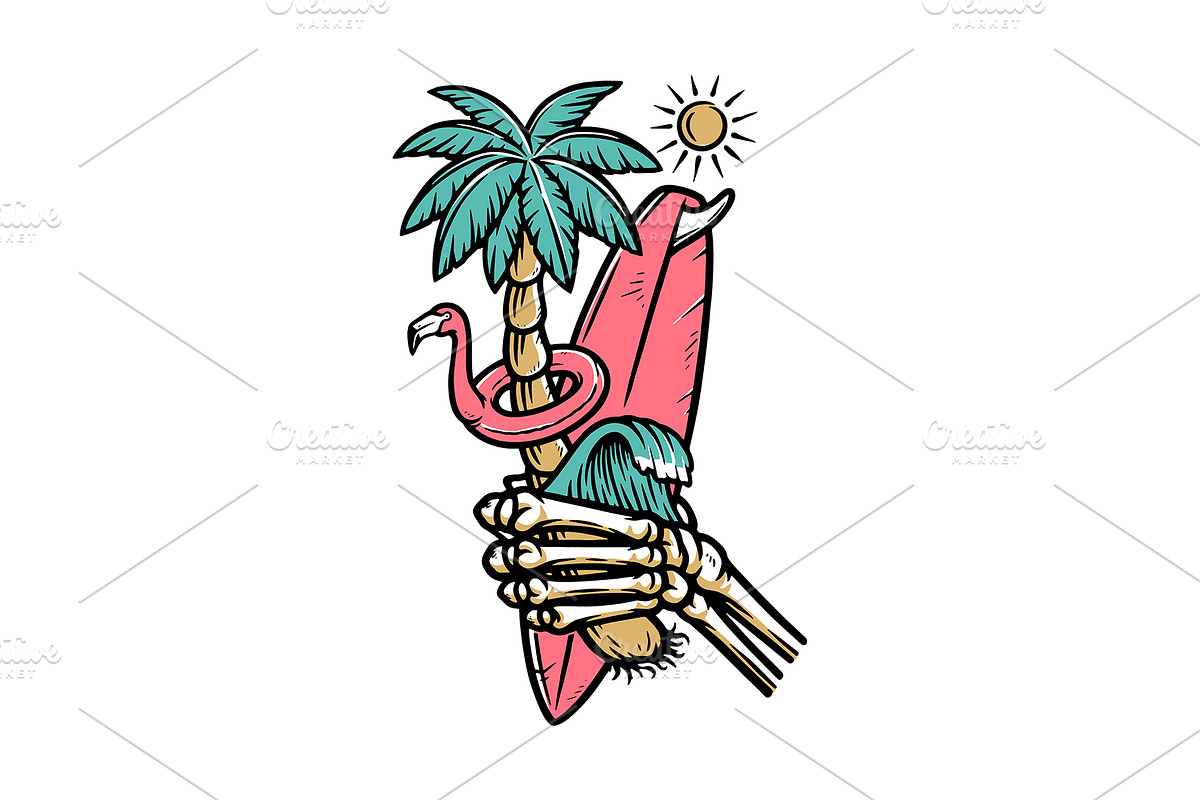 skull hand holding a surfboard, an Illustration by gunaonedesign (Photo 1 of 4)