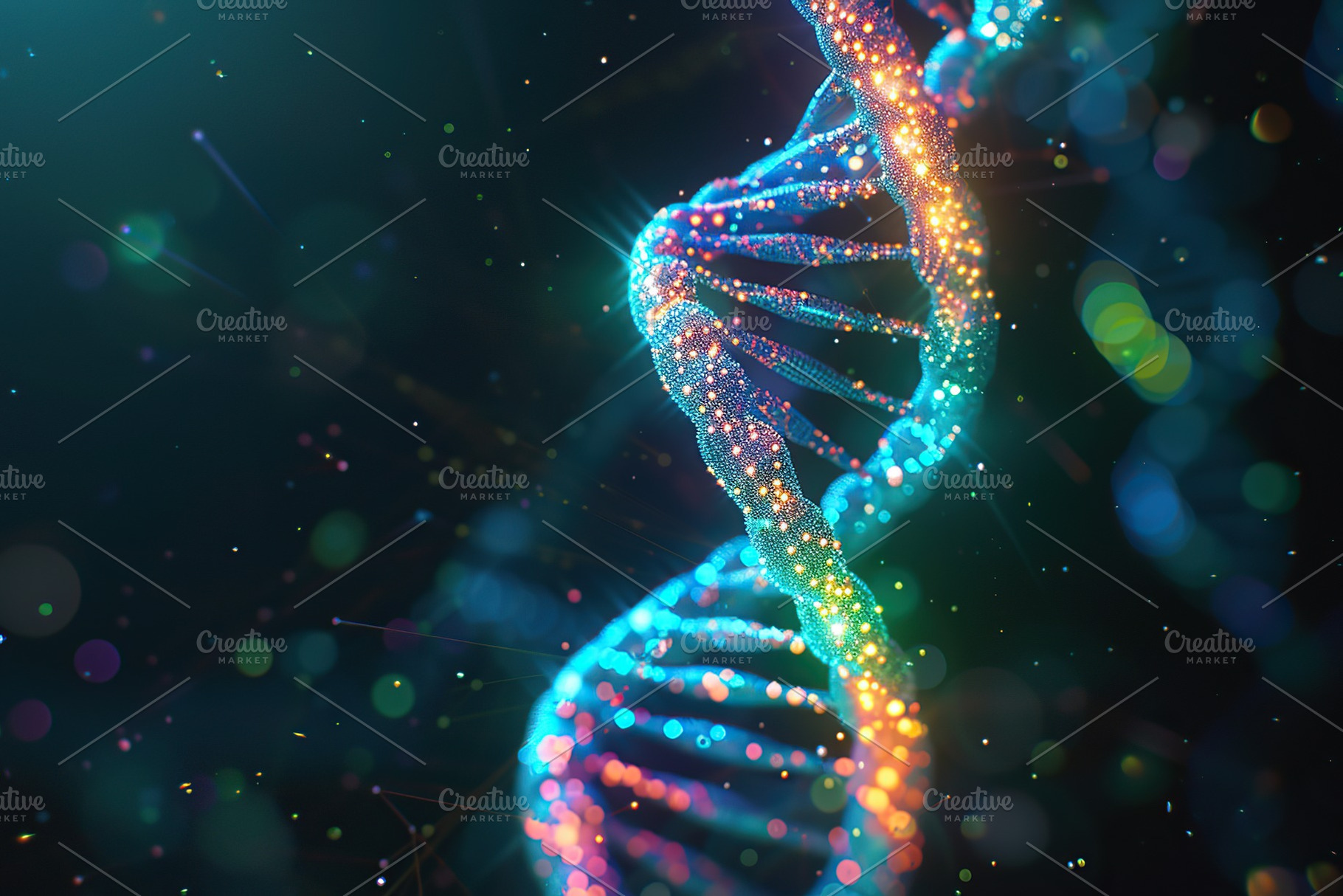 Illustration of genetic DNA strand on dark background, a Health & Medical Photo by AlyaAnd
