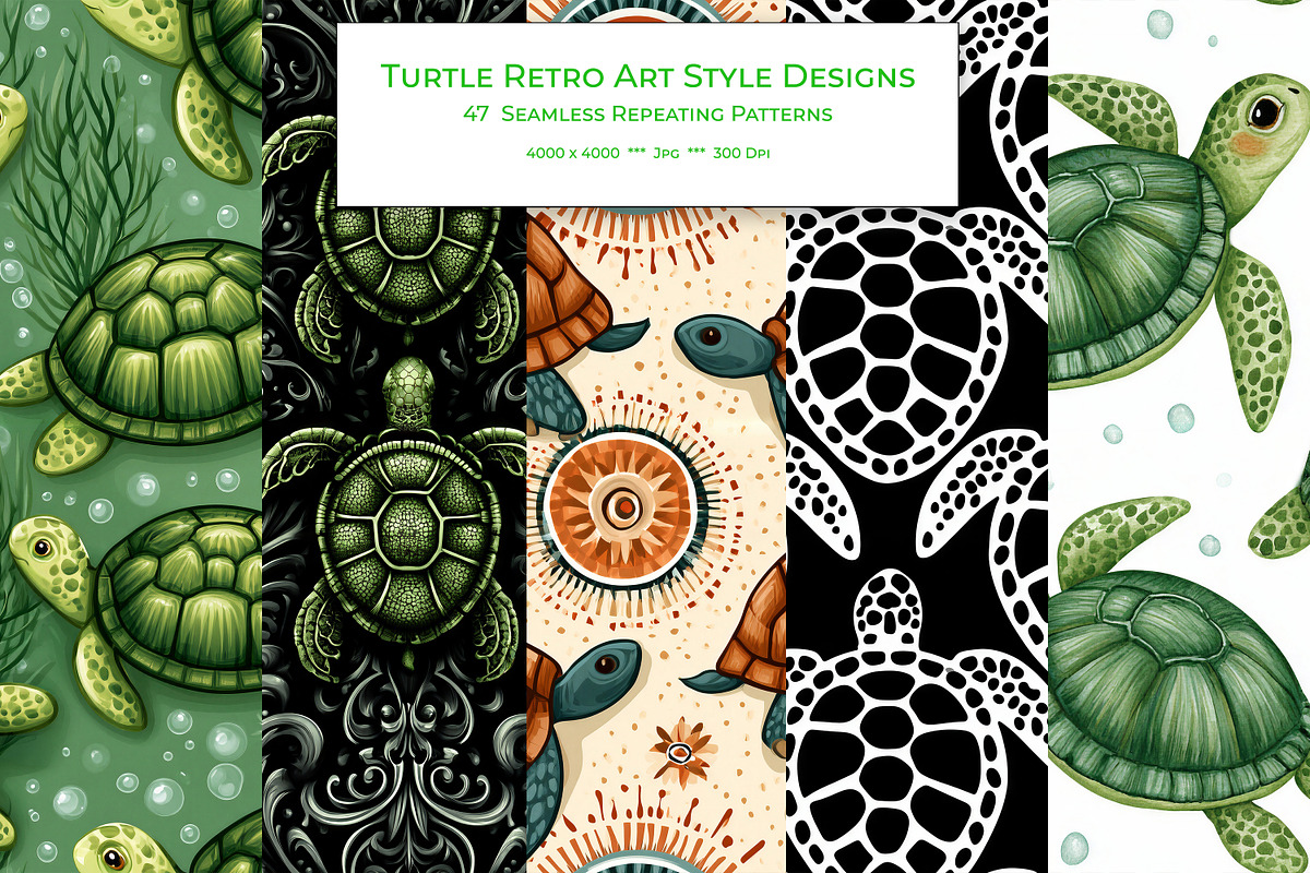 Turtle Retro Art Style Patterns, a Pattern Graphic by karenfoleyphoto (Photo 1 of 10)