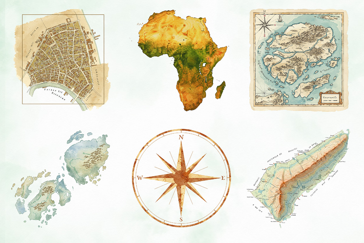 Old Maps Sublimation Clipart, an Illustration by Creative Art (Photo 9 of 9)