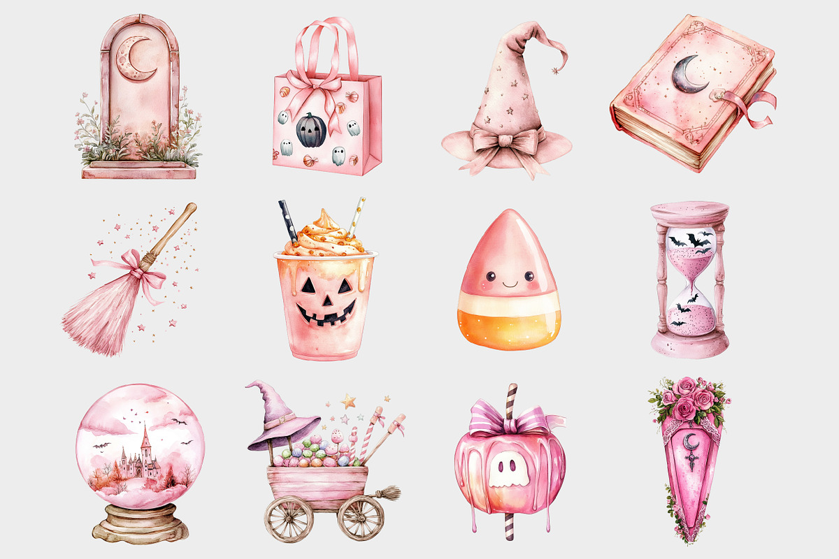 Watercolo Pink Halloween Clipart, a Seasonal Illustration by Design Market (Photo 3 of 4)