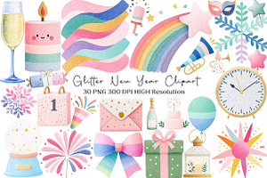 Glitter New Year Clipart, an Illustration by Black Bird Studio