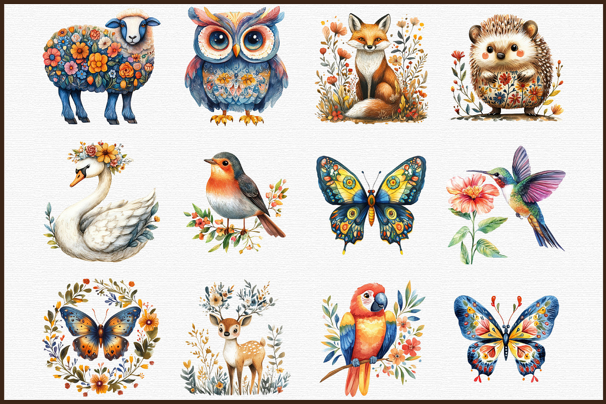 Folk Art Animals Birds Butterflies P, an Illustration by Sublimation Artist (Photo 3 of 6)