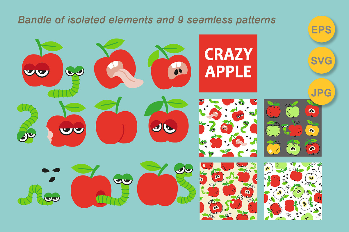 Seamless pattern Crazy Apple, a Pattern Graphic by Nataliia Toporovska (Photo 4 of 5)