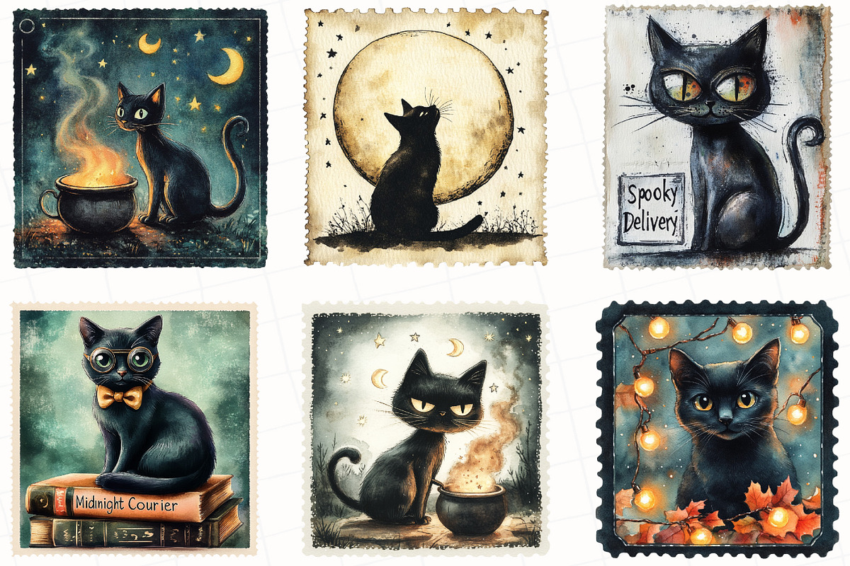 Halloween Black Cat Postage Stamp, an Illustration by OK Design (Photo 2 of 5)