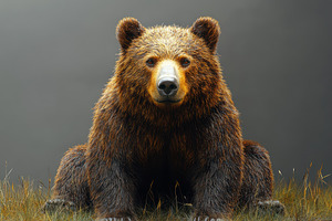 Majestic brown bear resting in a ser, a Photo by Tanuart